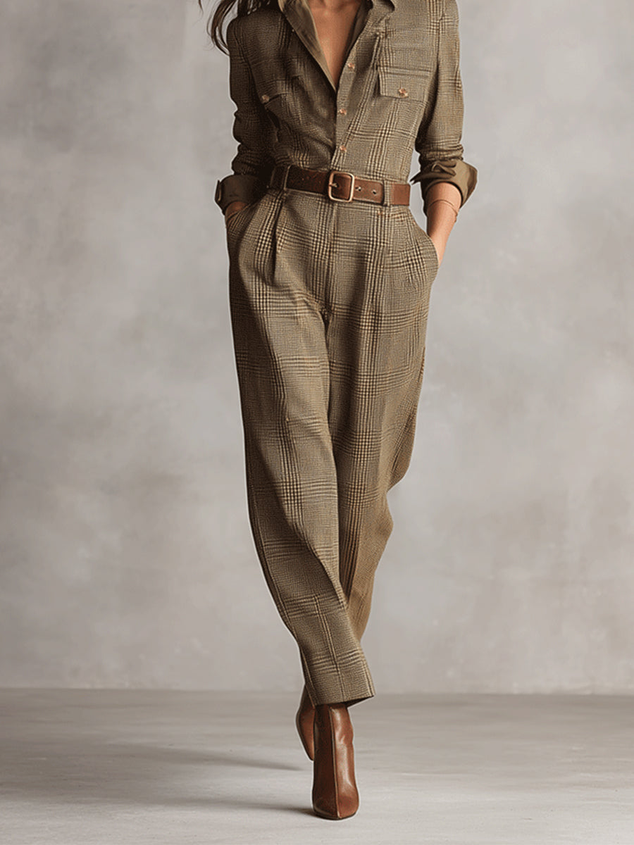 Ingrid - Checked Belted Utility Jumpsuit