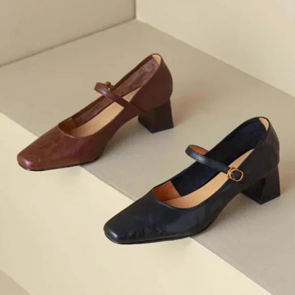 Darcie - Buckled Block Heel Mary Jane Shoes