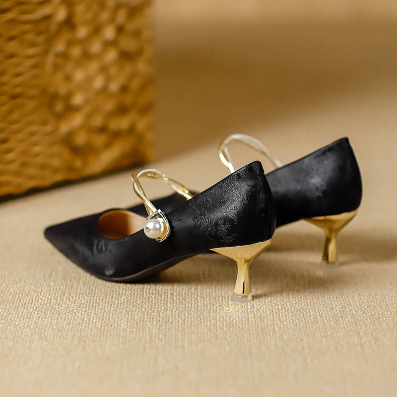 Juliet - Pointed Pearl-Effect Strap Heels