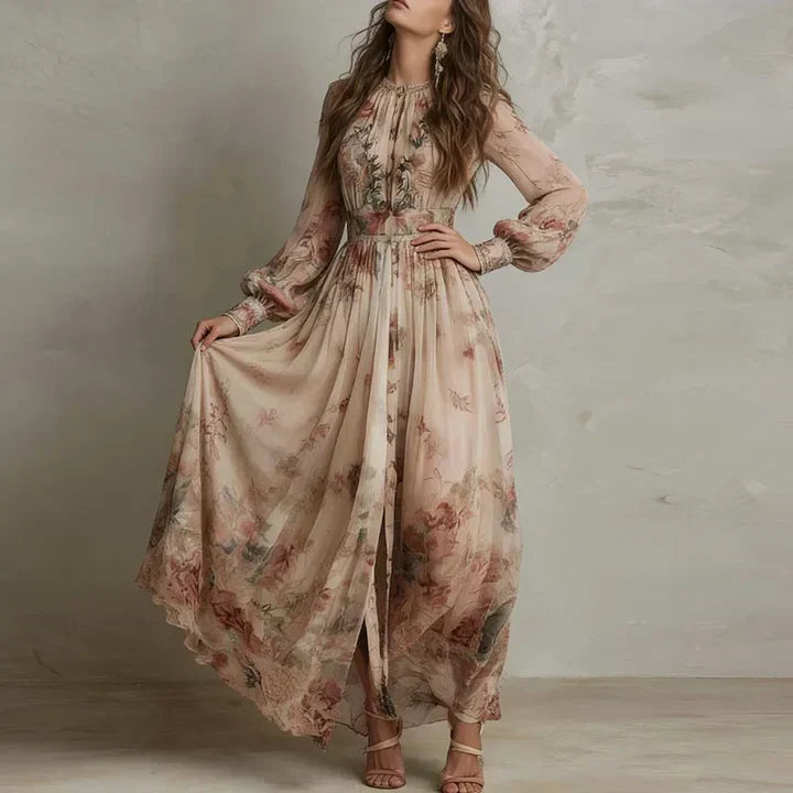 Willow - Vintage Floral High Neck Maxi Dress