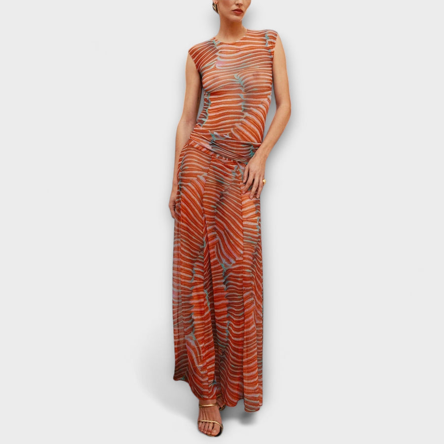 Phoenix – Shimmering Wave Mesh Bodysuit and Skirt Ensemble