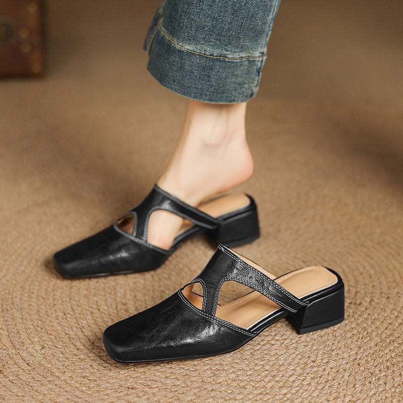 Isobel - Square-Toe Block Heel Mules
