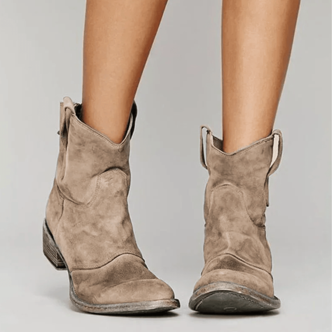 Josephine - Faux Suede Western Ankle Boots