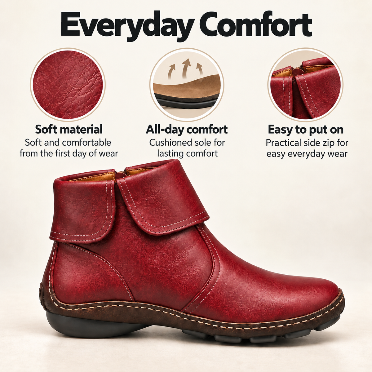 Sofie | Comfortable Zip-Up Ankle Boots