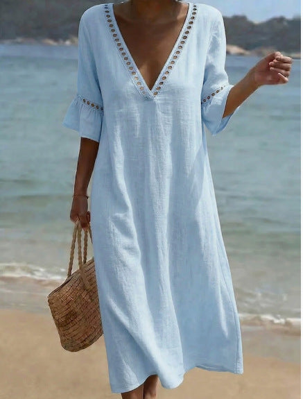 Elsie - Breezy Eyelet Trim Maxi Dress