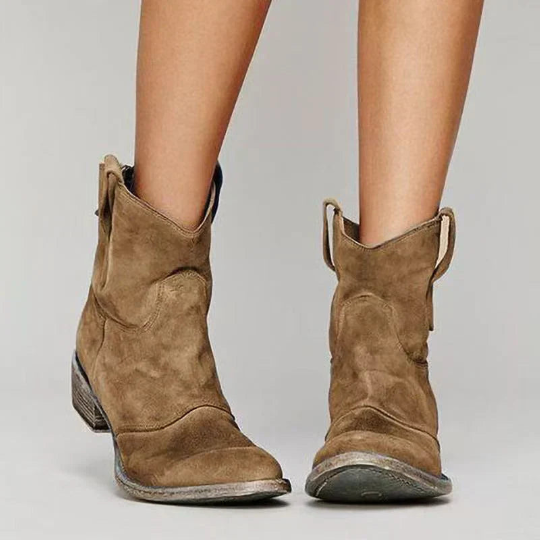 Josephine - Faux Suede Western Ankle Boots
