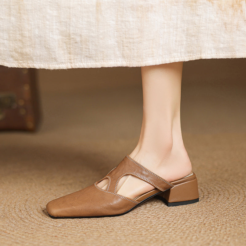 Isobel - Square-Toe Block Heel Mules