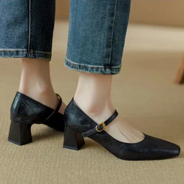 Darcie - Buckled Block Heel Mary Jane Shoes