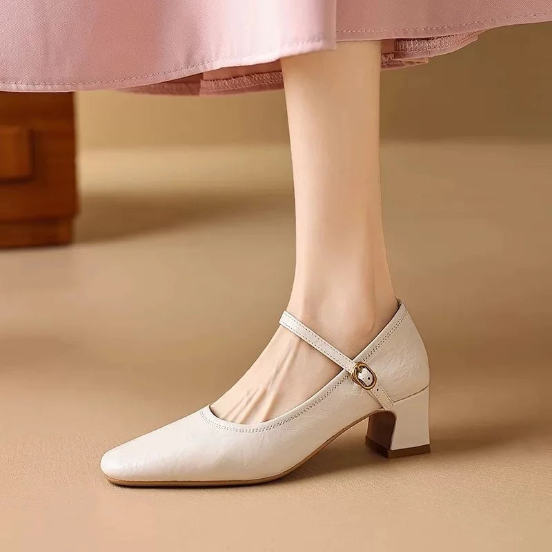 Darcie - Buckled Block Heel Mary Jane Shoes