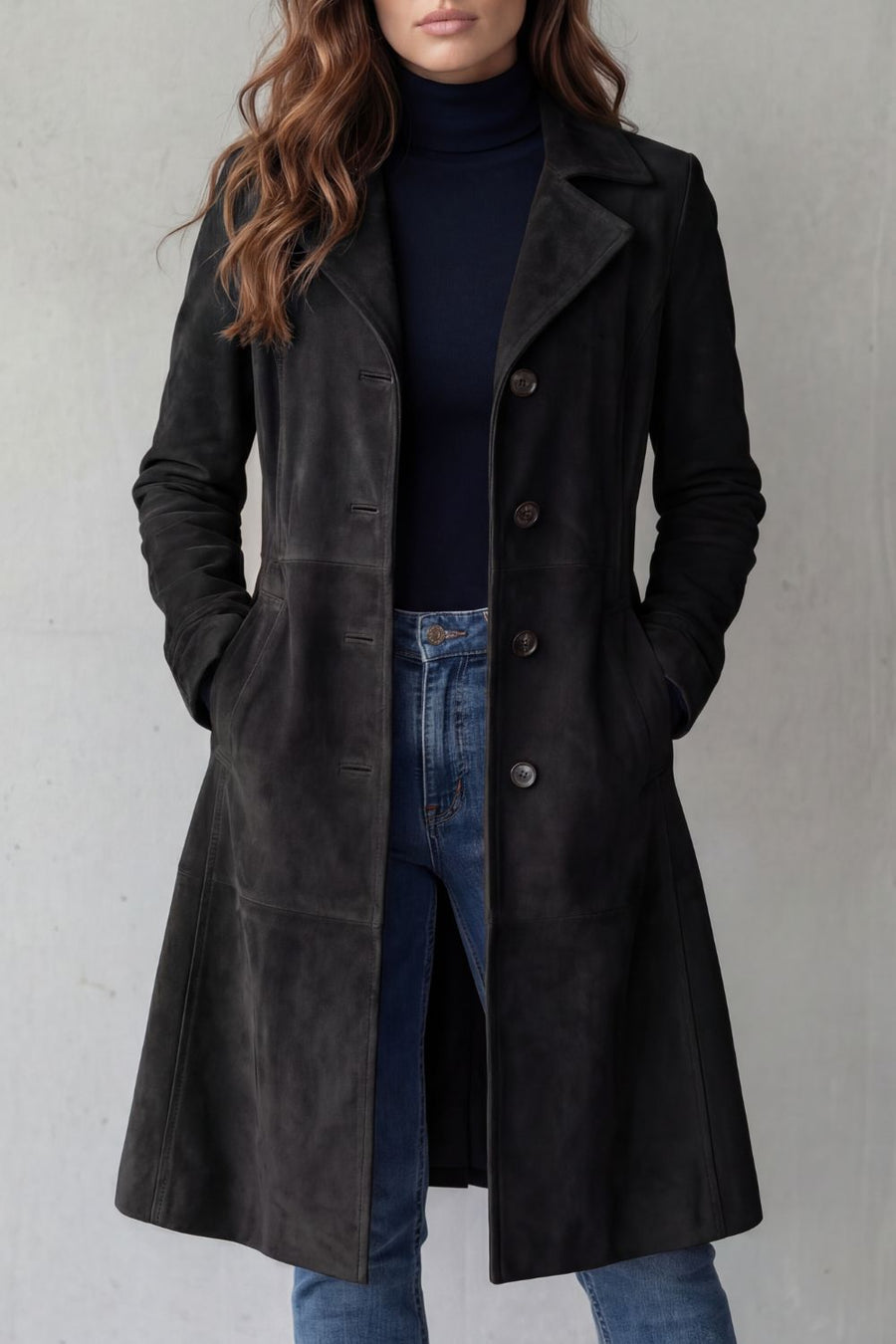 Sofia | Vintage Suede-Look Long Coat