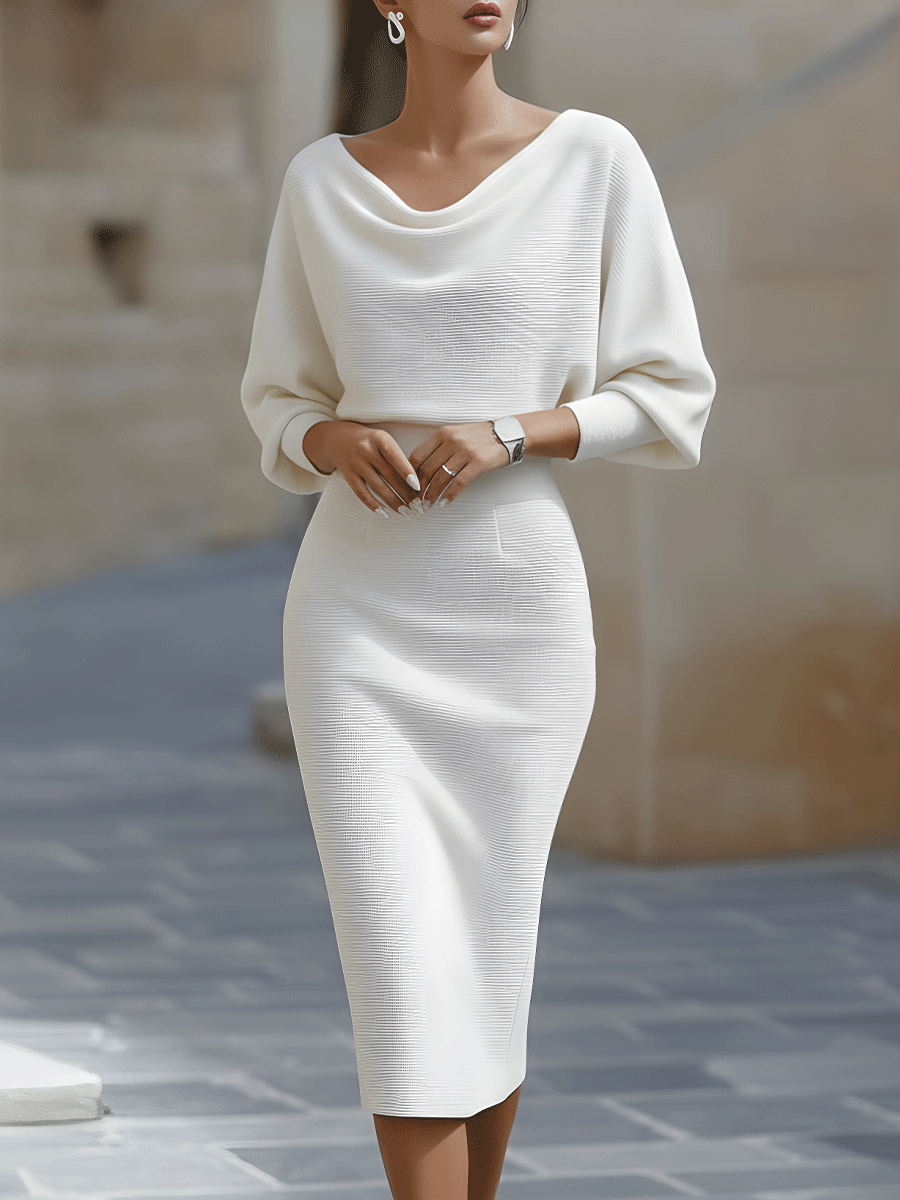 Margot - Draped Batwing Sleeve Midi Dress