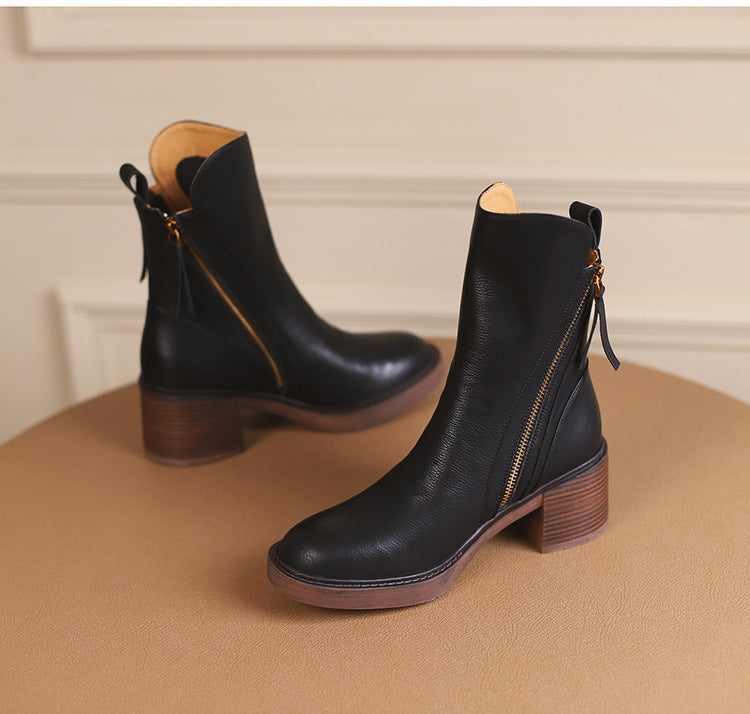 Hedda | Comfortable Block-Heel Ankle Boots with Side Zip