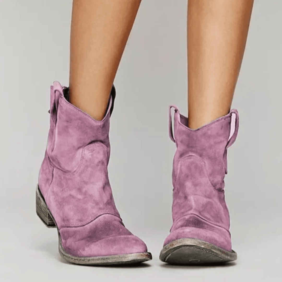 Josephine - Faux Suede Western Ankle Boots