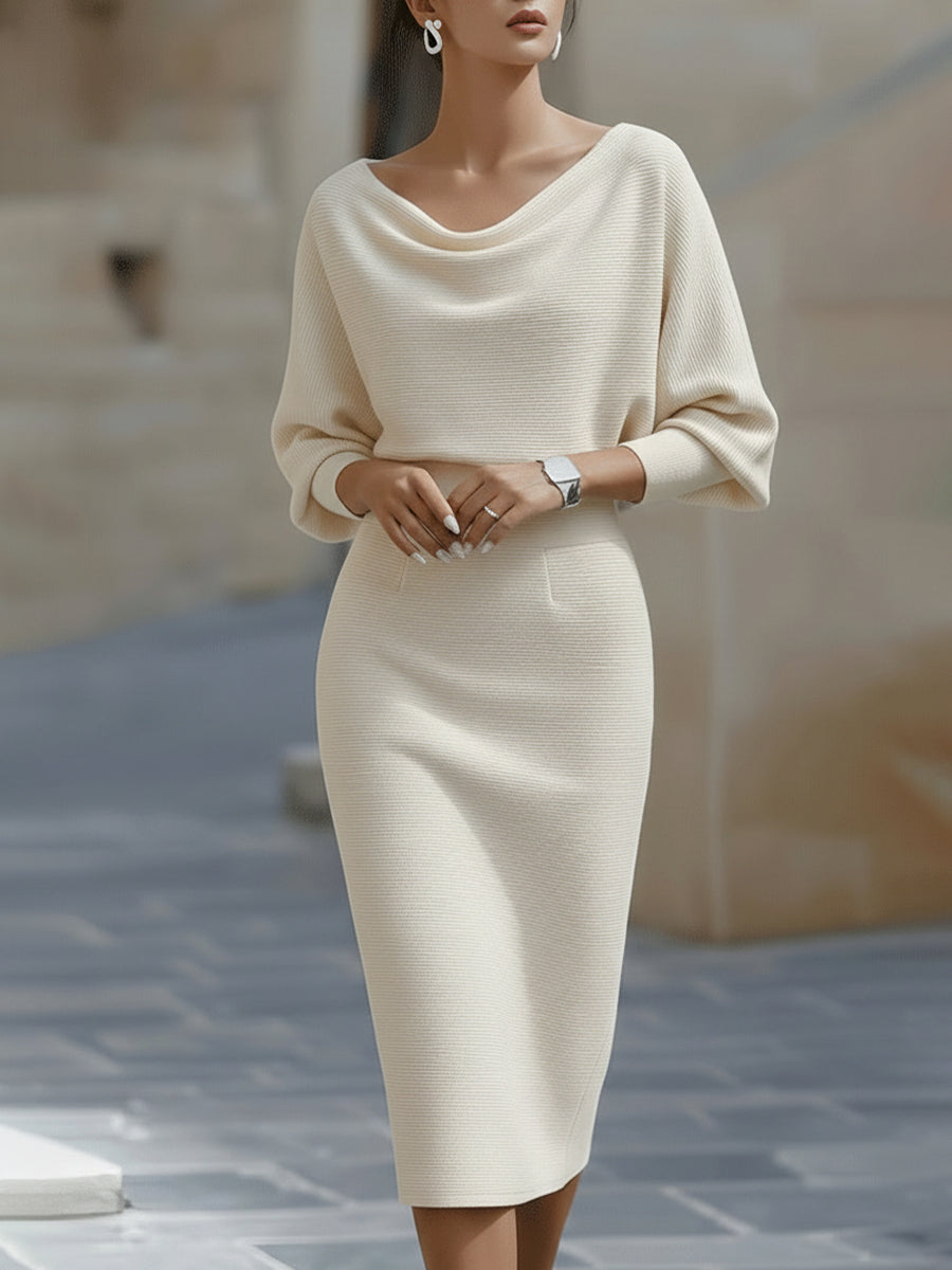 Margot - Draped Batwing Sleeve Midi Dress