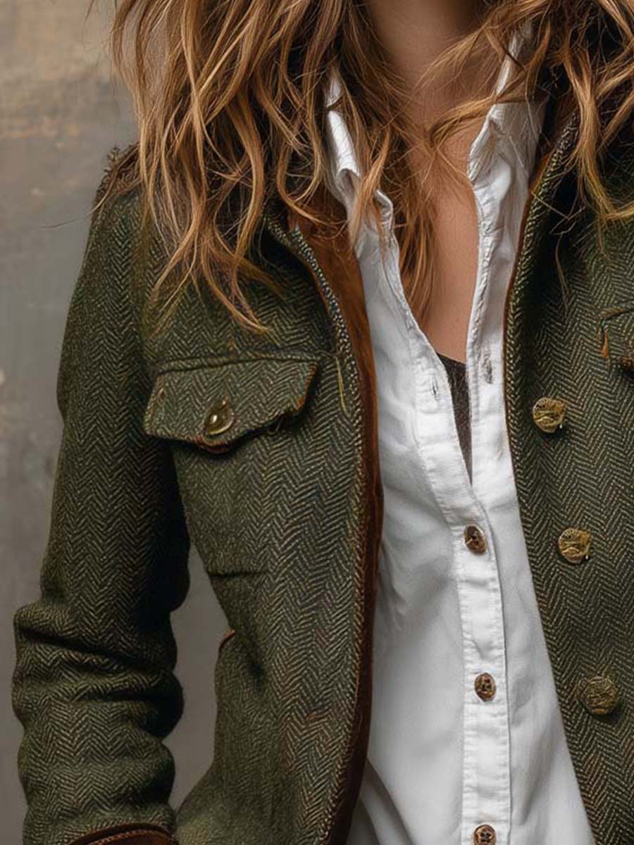 Bryony - Herringbone Contrast Trim Jacket