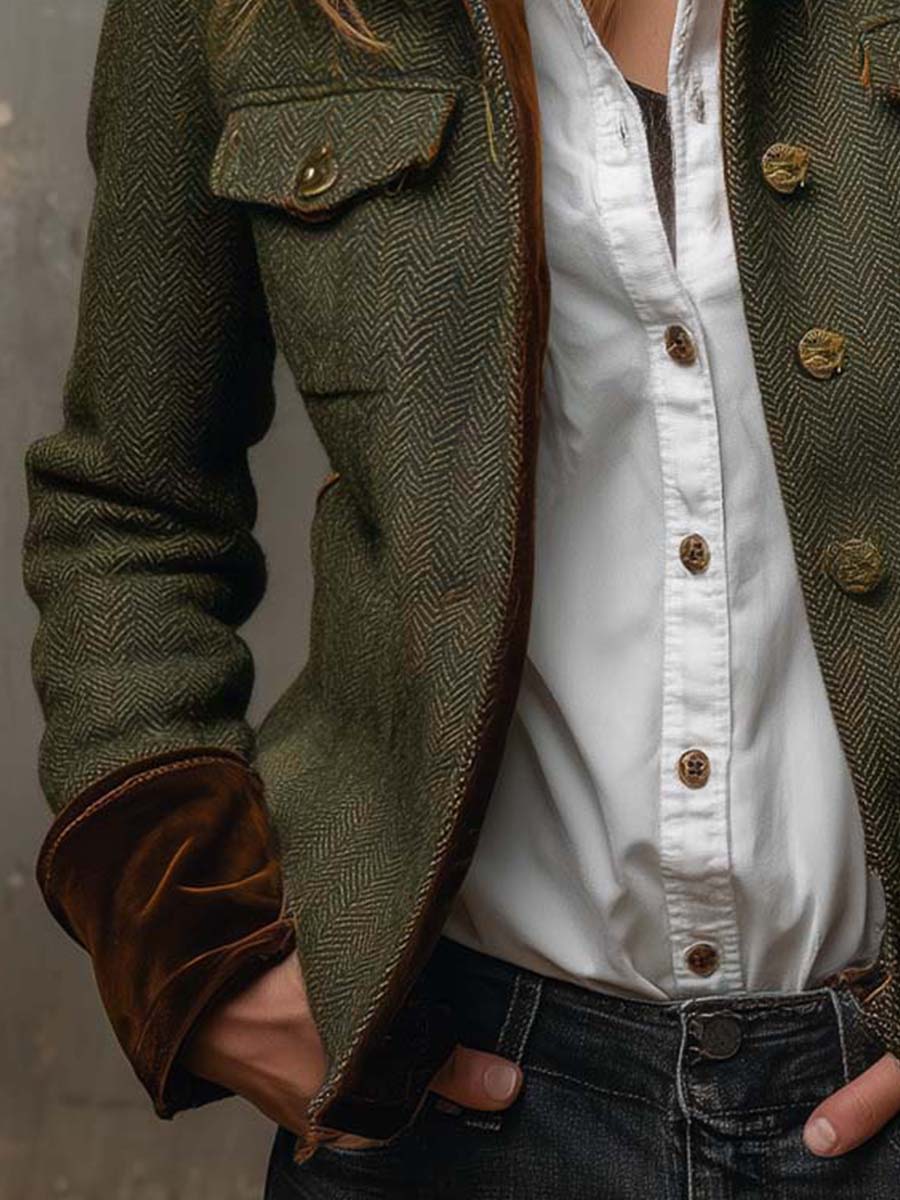 Bryony - Herringbone Contrast Trim Jacket