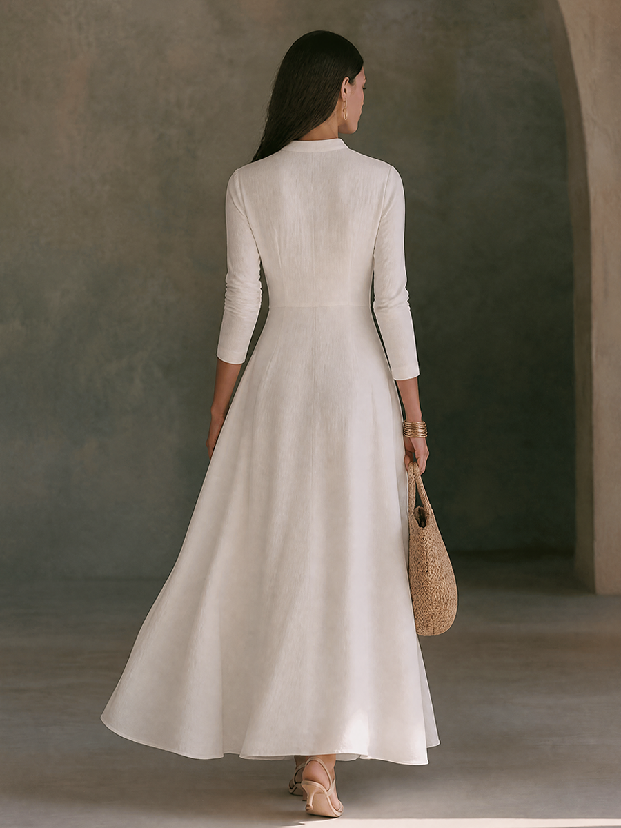 Orla - Mandarin Collar A-Line Maxi Dress