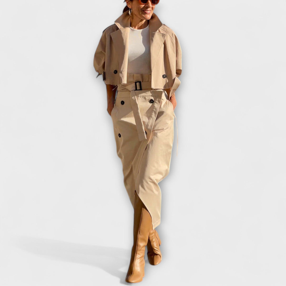 Lyra – Elegant Jacket and Midi Skirt with Pockets