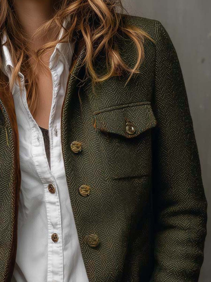 Bryony - Herringbone Contrast Trim Jacket
