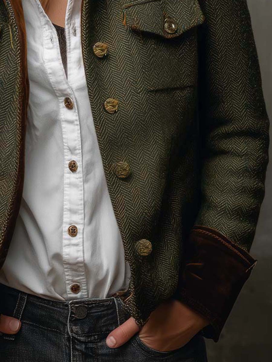 Bryony - Herringbone Contrast Trim Jacket