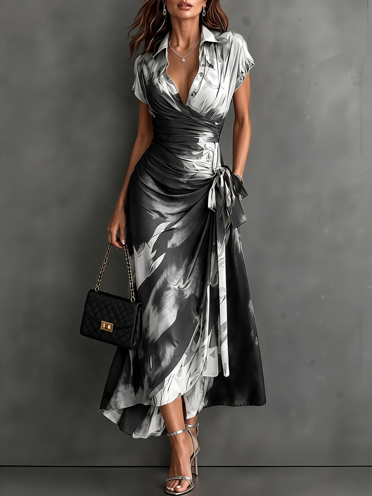 Arabella - Abstract Print Wrap Midi Dress