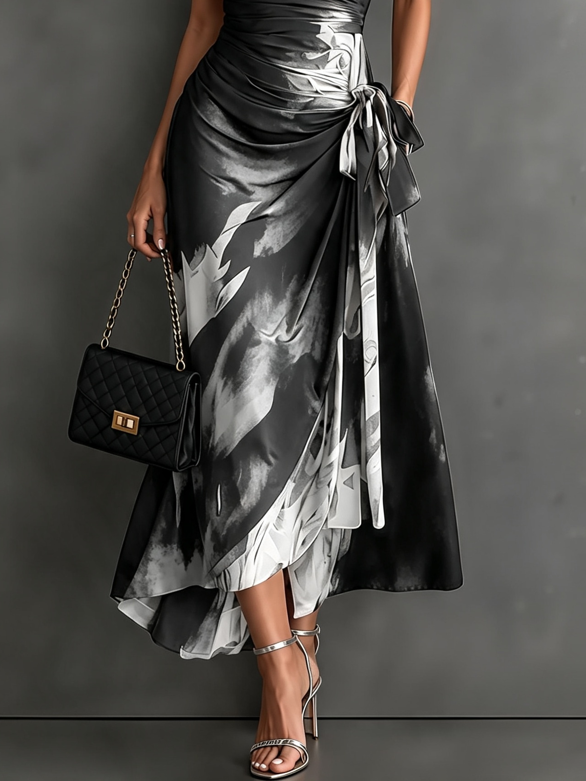 Arabella - Abstract Print Wrap Midi Dress