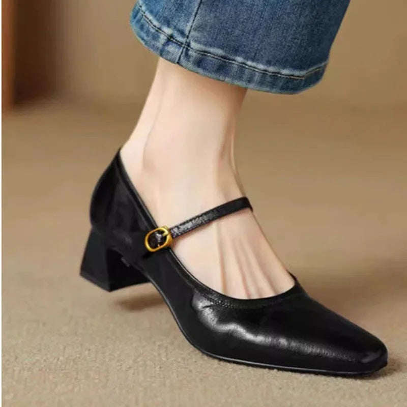 Darcie - Buckled Block Heel Mary Jane Shoes