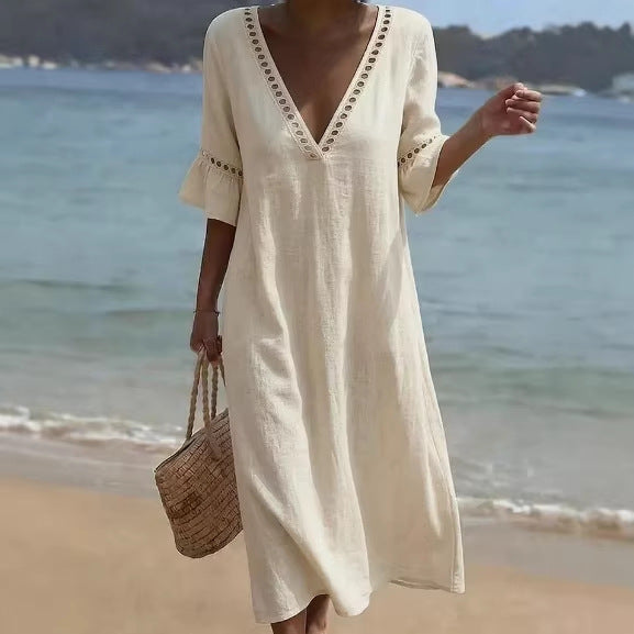 Elsie - Breezy Eyelet Trim Maxi Dress