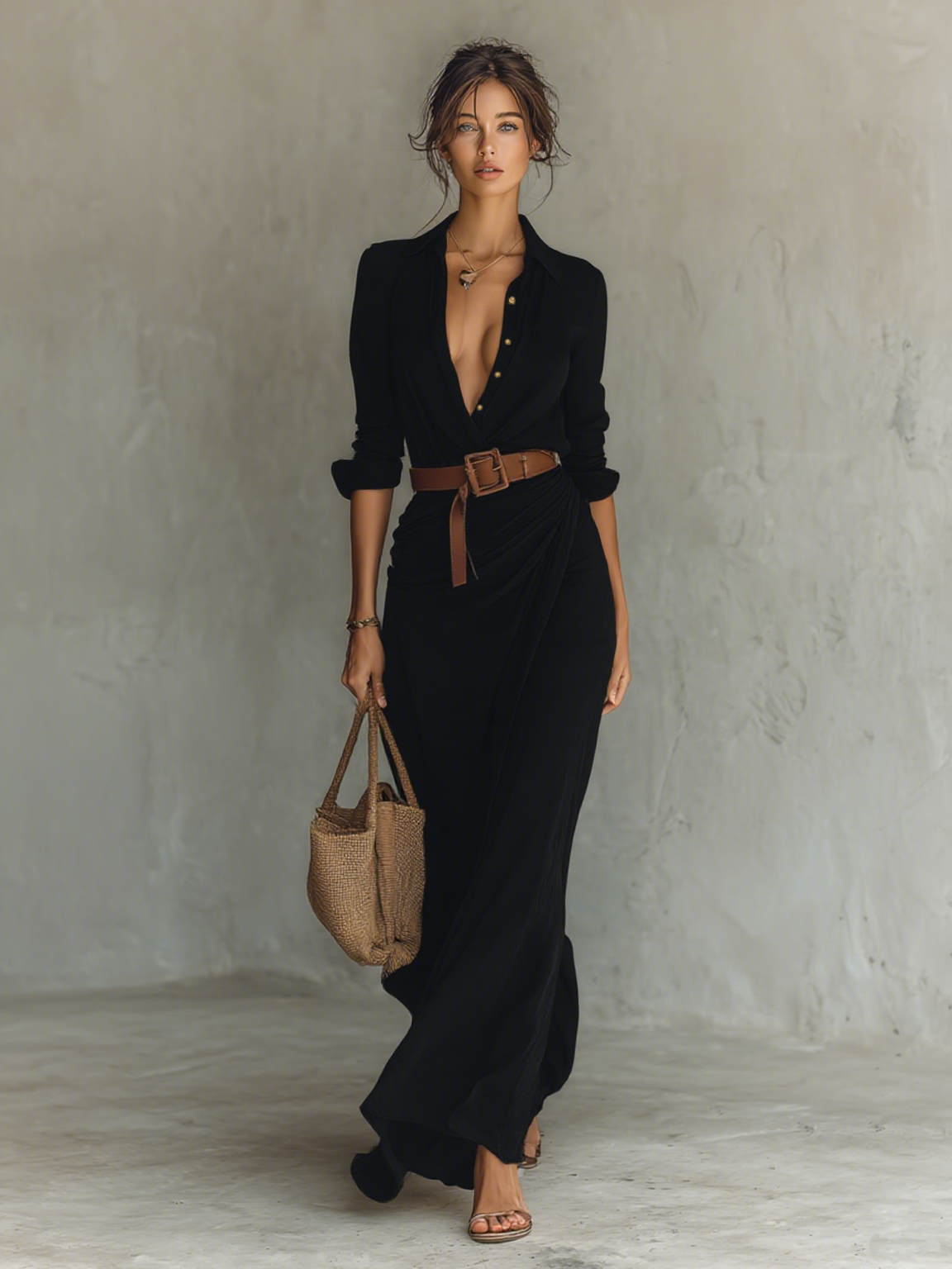 Saskia - Collared Maxi Shirt Dress