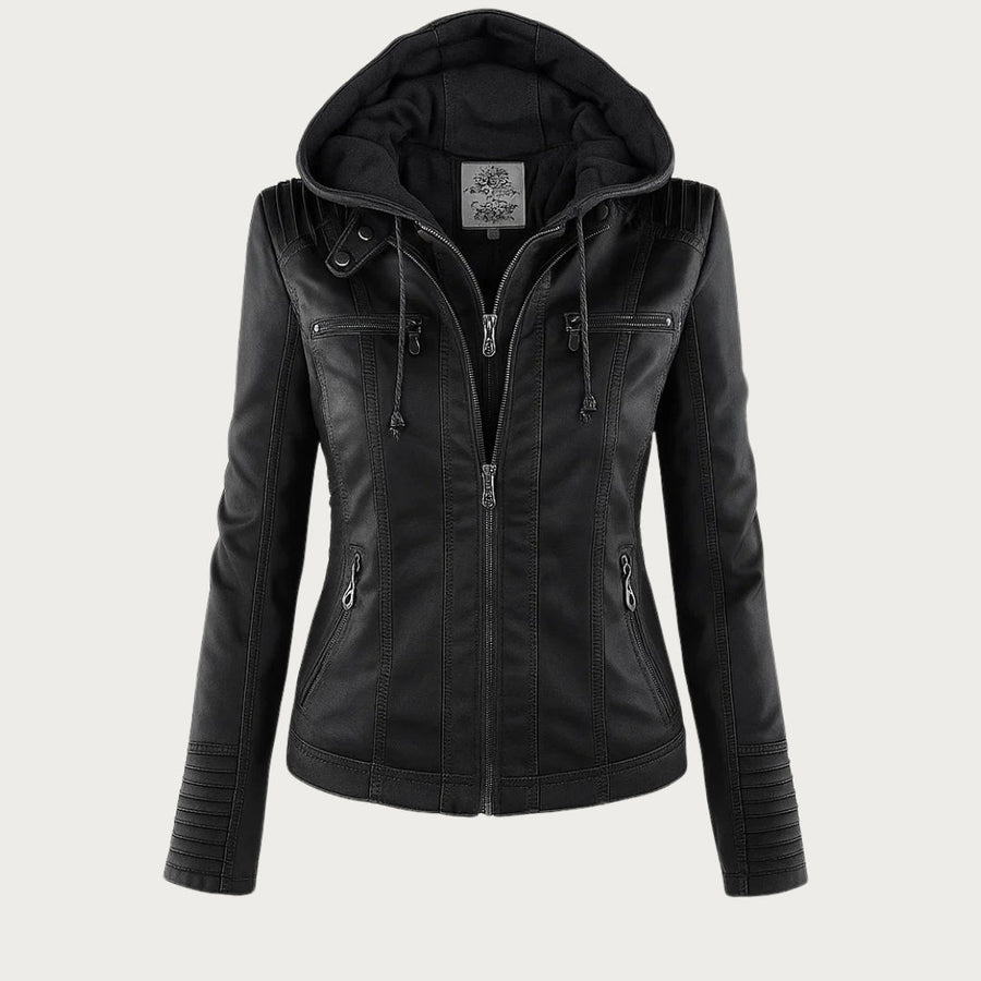 Cordelia - Elegant Hooded Biker Jacket