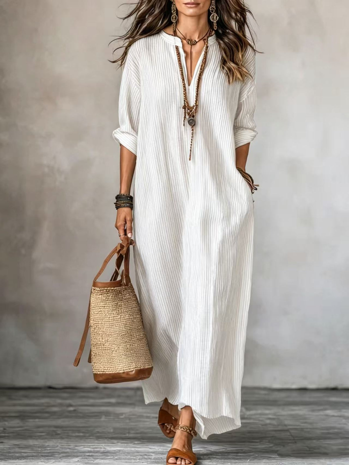 Esme - Striped Long Sleeve Maxi Dress
