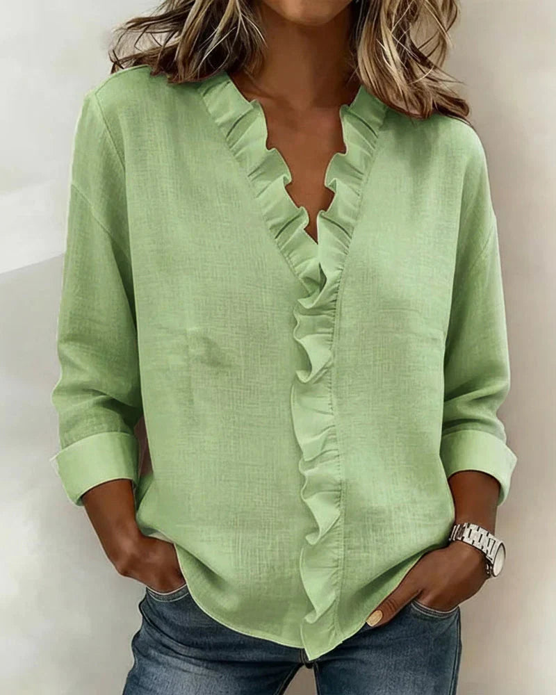 Odette - Ruffled V-Neck Blouse