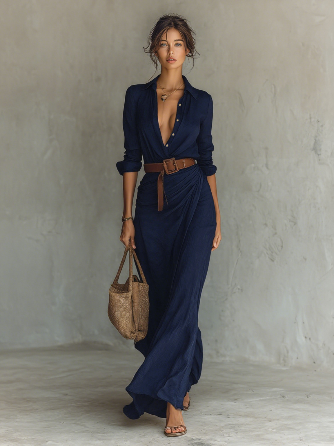 Saskia - Collared Maxi Shirt Dress