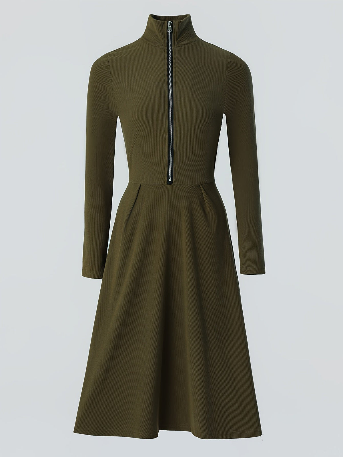 Felicity - Ribbed Knit Zip-Front Midi Dress