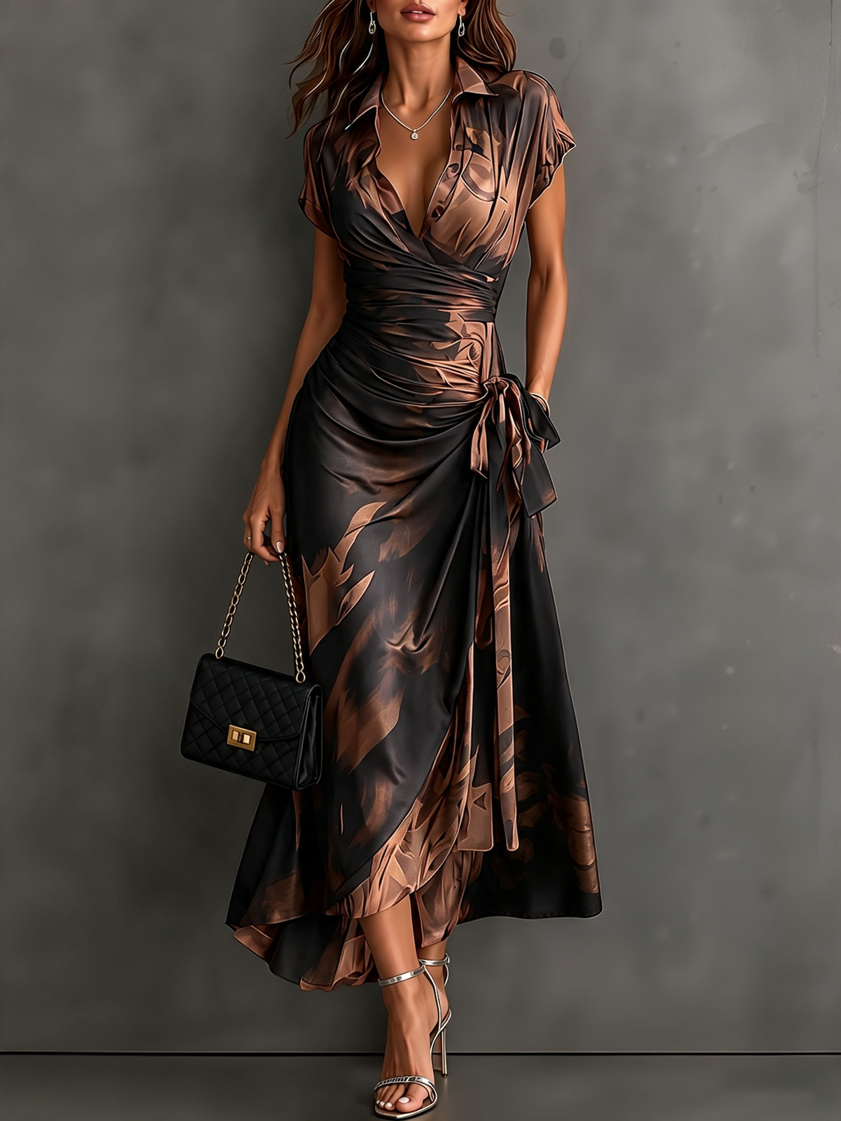 Romilly - Abstract Print Wrap Midi Dress