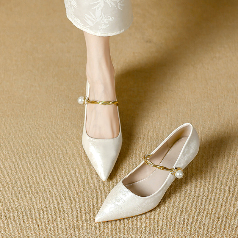 Juliet - Pointed Pearl-Effect Strap Heels