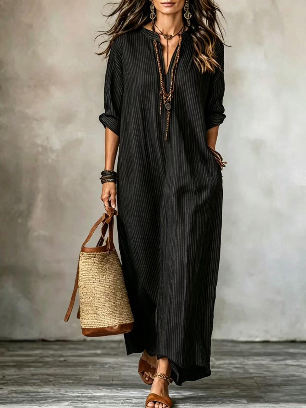 Esme - Striped Long Sleeve Maxi Dress