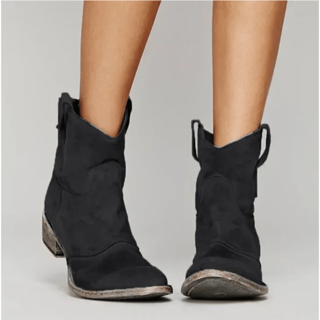 Josephine - Faux Suede Western Ankle Boots