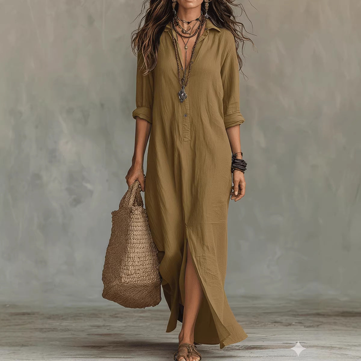 Margot - Relaxed Collared Shirt Maxi Dress