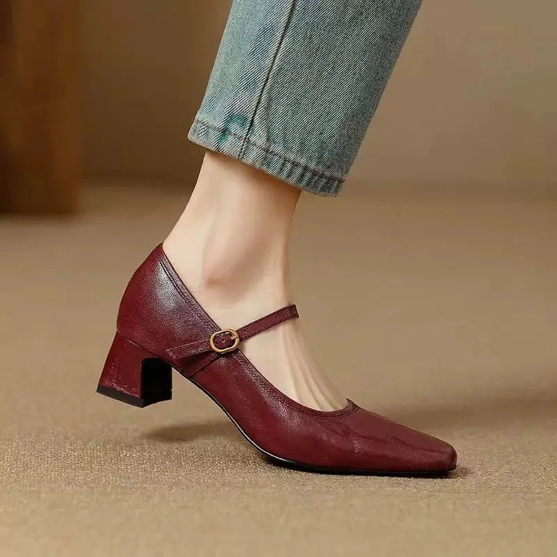 Darcie - Buckled Block Heel Mary Jane Shoes