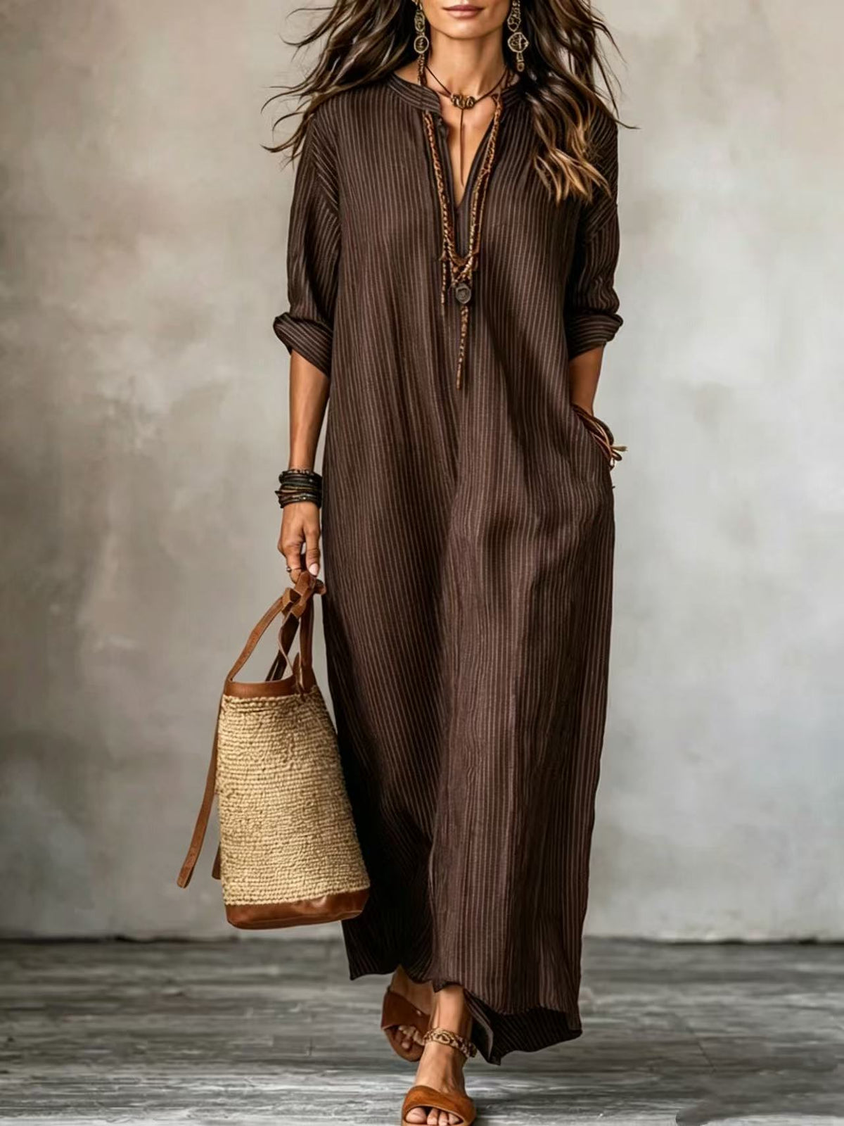 Esme - Striped Long Sleeve Maxi Dress