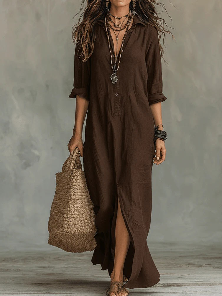 Margot - Relaxed Collared Shirt Maxi Dress