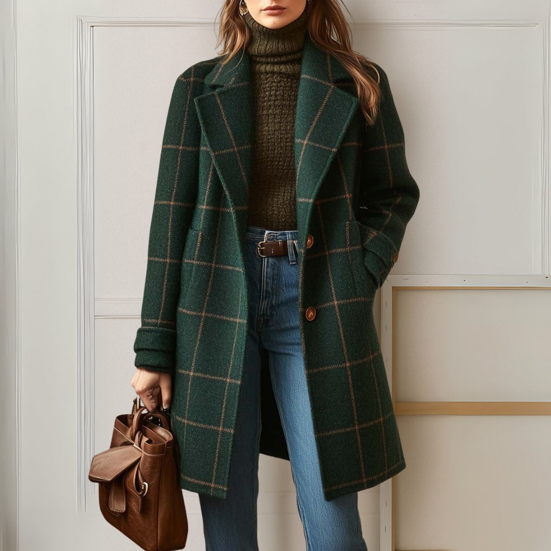 Chelsey | Elegant Longline Tweed-Look Check Coat