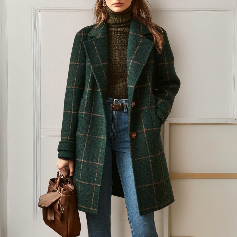 Chelsey | Elegant Longline Tweed-Look Check Coat