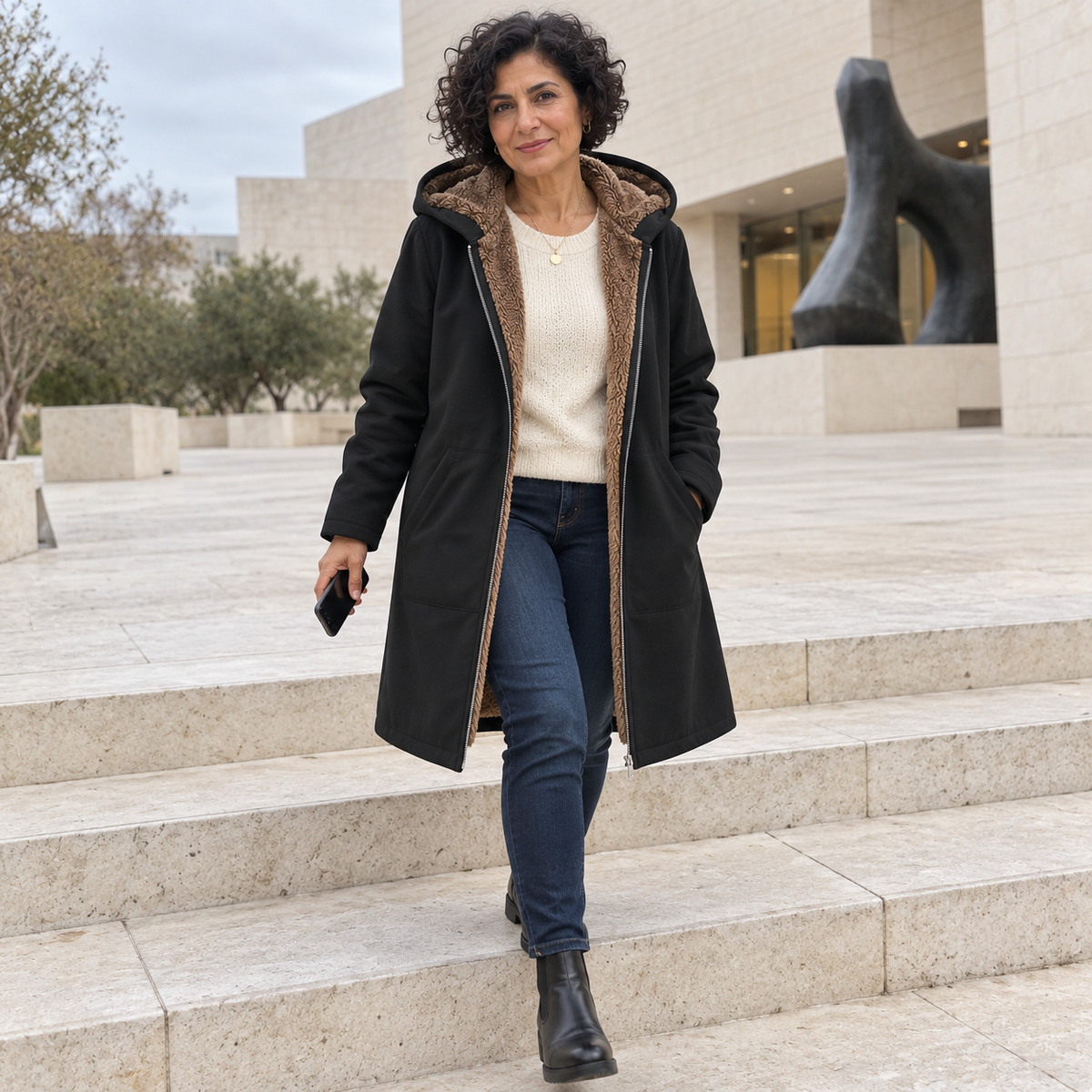 Evelyn | Warm Sherpa-Lined Hooded Coat