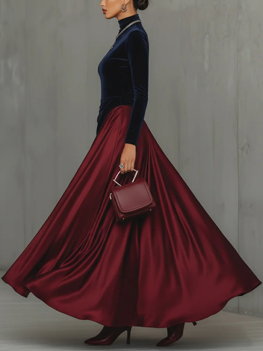 Juliet - Two-Tone Velvet-Effect Maxi Dress