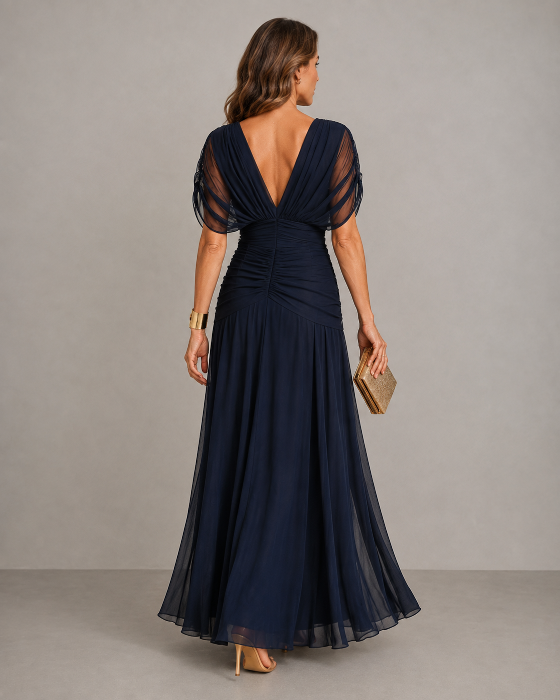 Esme - Elegant Navy Ruched Maxi Dress