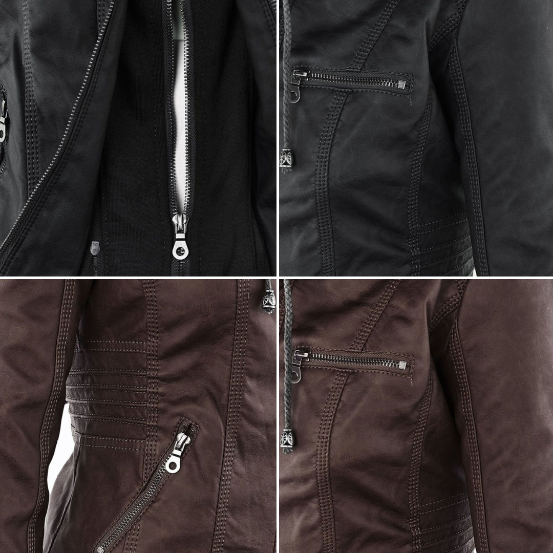 Cordelia - Elegant Hooded Biker Jacket