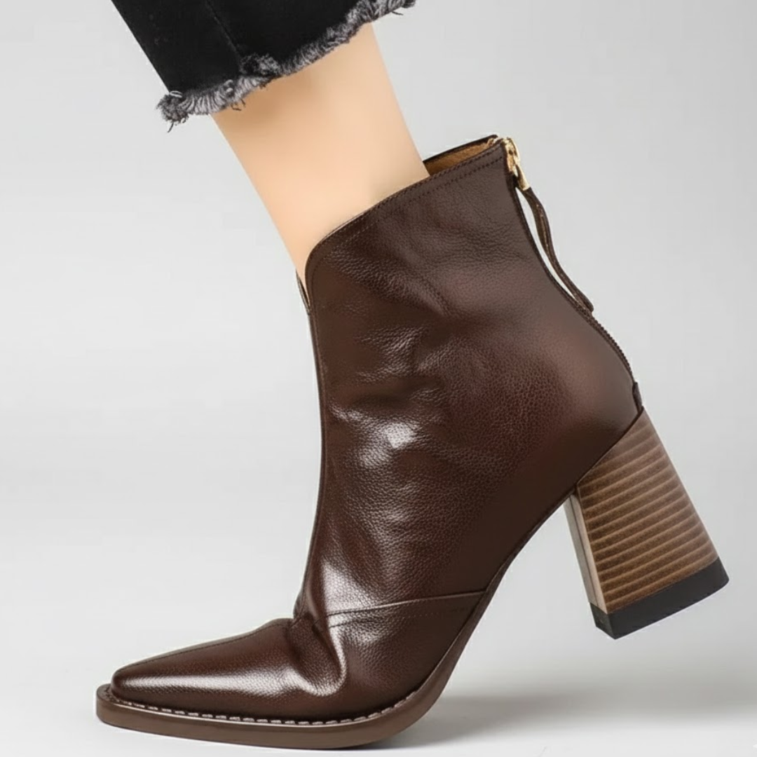 Marzena | Leather Mid-Heel Ankle Boots