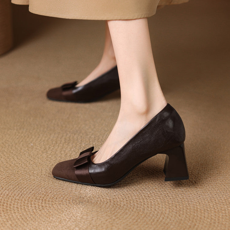 Elodie - Bow-Front Block Heel Shoes